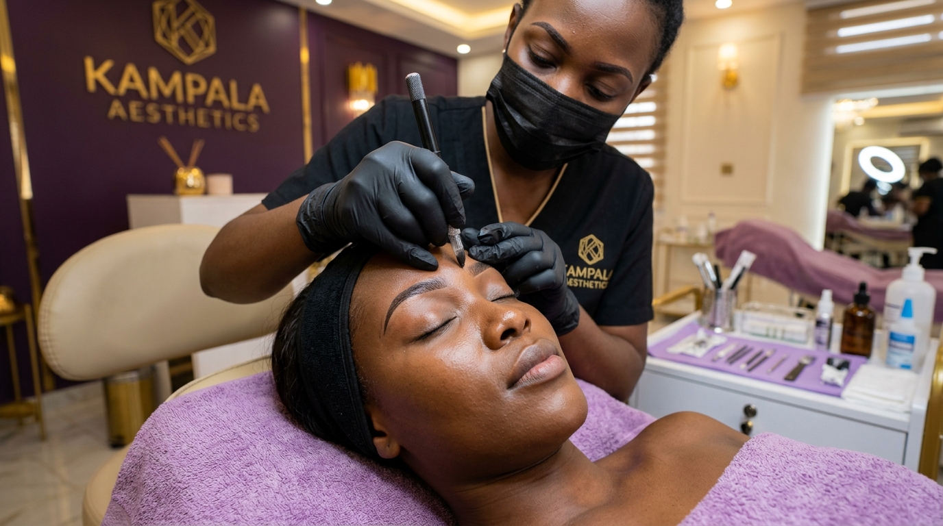 Microblading Eyebrow Treatment at Refine Skin and Body Clinic Kampala.